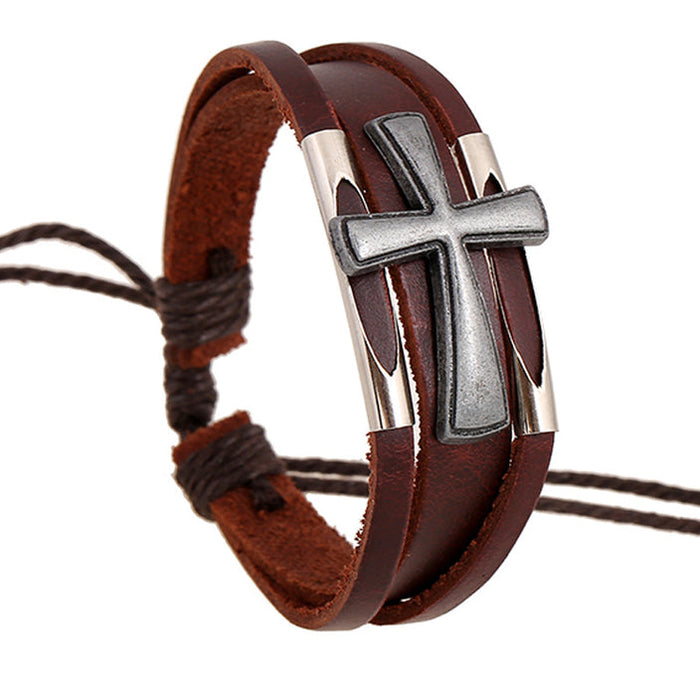 Simple Beaded Multi-layer Leather Bracelet Cross Bracelet