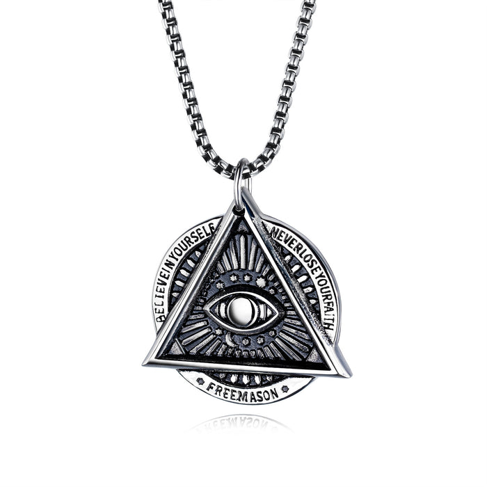 Vintage Triangle Magic Eye Titanium Steel Necklace Punk Hipster Pendant