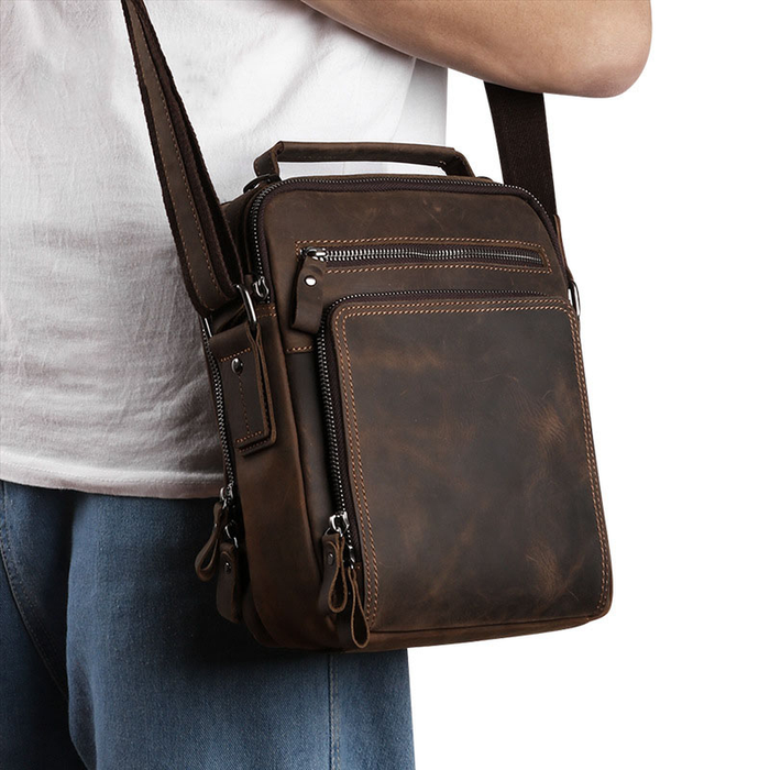 Men's Leather Shoulder Bag Casual Retro Large Capacity Crossbody Bag