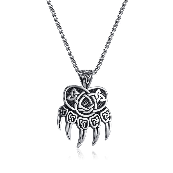 Vintage Stainless Steel Celtic Knot Bear Claw Pendant Titanium Steel Necklace