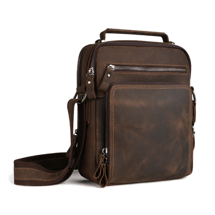 Men's Leather Shoulder Bag Casual Retro Large Capacity Crossbody Bag