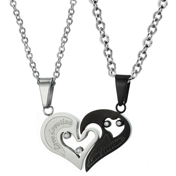 Titanium Steel Black And White With Love Couple Pendant Personality Vintage Stainless Steel Necklace