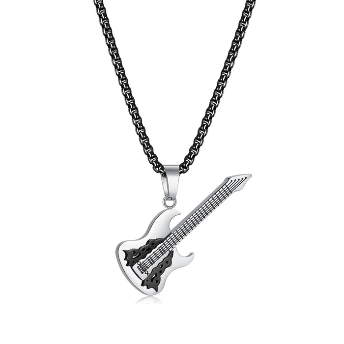Personality Street Rock Music Stainless Steel Guitar Hip Hop Style Titanium Steel Necklace