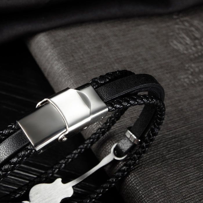 Multi-Layer Woven Leather Cord Guitar Bracelet