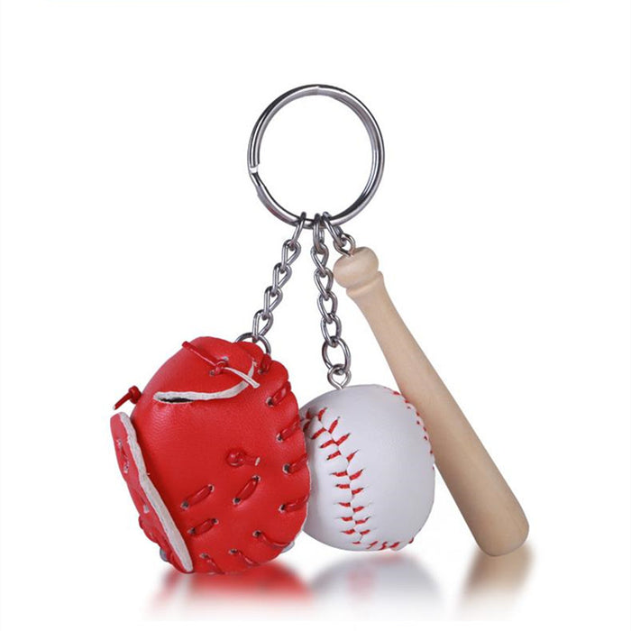 Creative Baseball Keychain Bag Pendant Baseball Glove Wooden Bat Three-piece Set