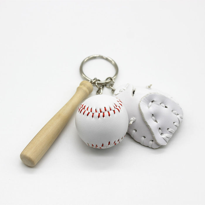 Creative Baseball Keychain Bag Pendant Baseball Glove Wooden Bat Three-piece Set