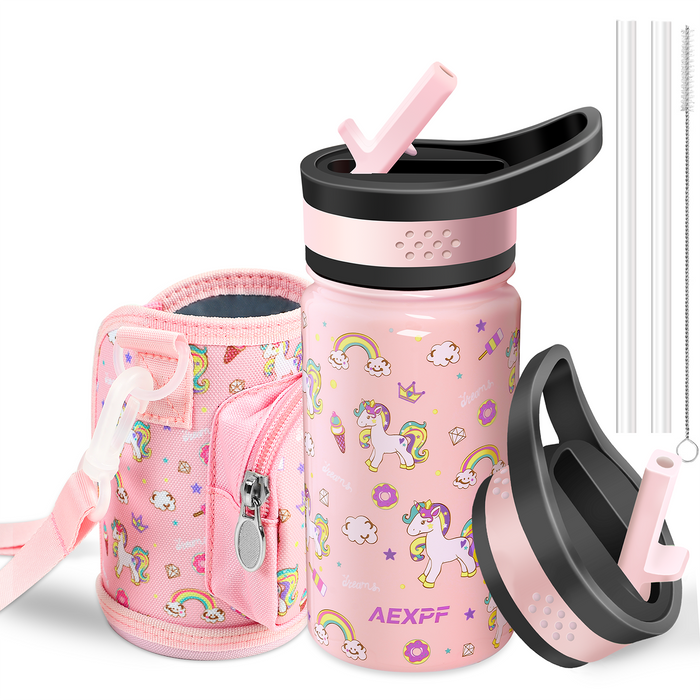 Children 14 oz Stainless Steel Insulated Kettle With Leak Proof Wide Mouth Various Theme Color Water Bottles