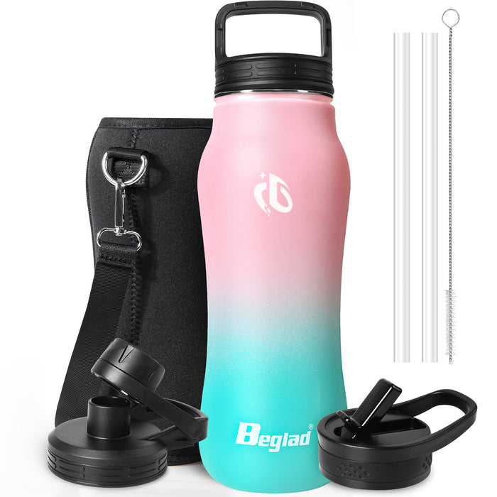 Outdoor Sports Water Bottle Stainless Steel Water Bottle With 3 LIDS Multi-drinking Method Multi-color Optional Reusable Insulated Kettle For Hiking Running Biking