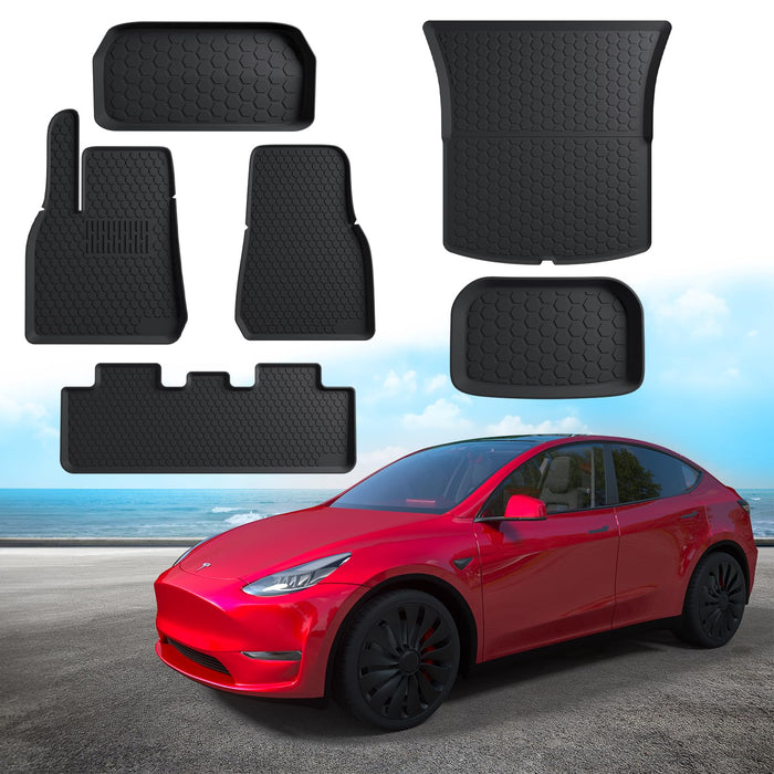 Silicone Car Foot Mat Eco-friendly Waterproof 5 Seat 7 Seat Foot Mat Tailbox Mat For Tesla Model Y (6 pieces One Set)