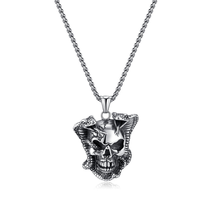 Personality Python Wrapped Titanium Steel Pendant Vintage Skull Stainless Steel Necklace