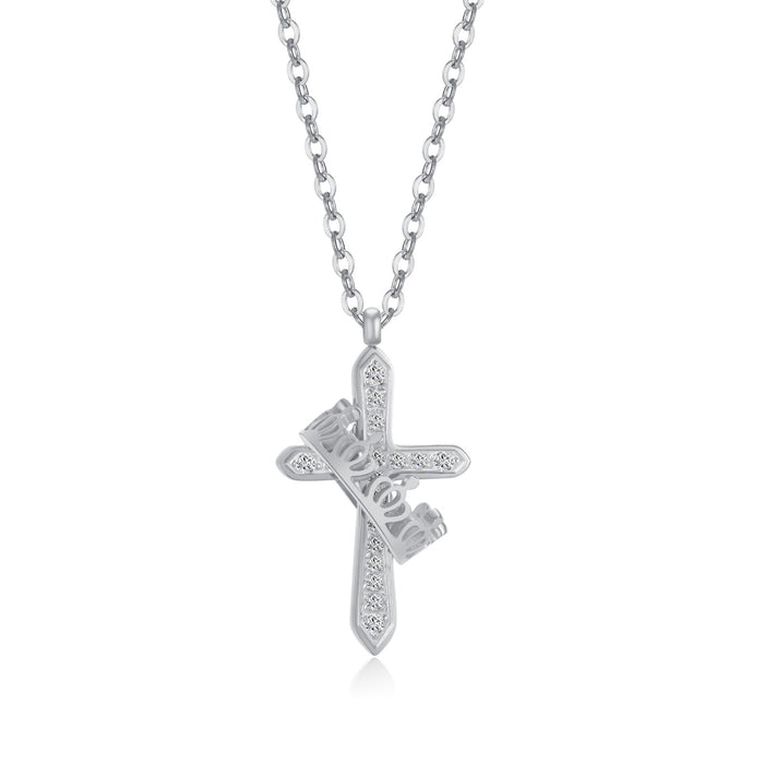 Light Luxury Handmade Inlaid Zircon Cross Stainless Steel Crown Necklace For Women