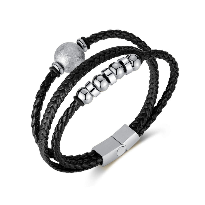 Vintage Multi-layer Woven Stainless Steel Bead Stitching Leather Bracelet