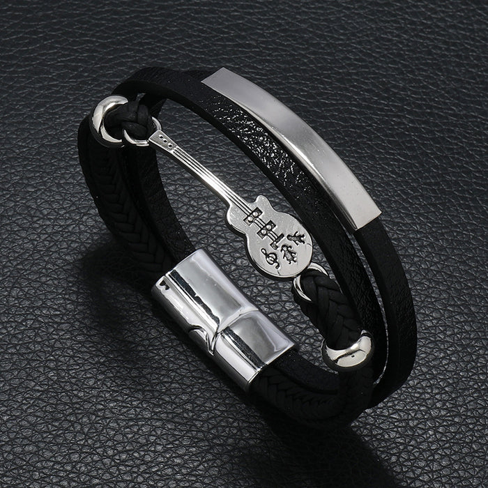 Leather Guitar Bracelet Punk Style Multi-Layer Woven Leather Cord