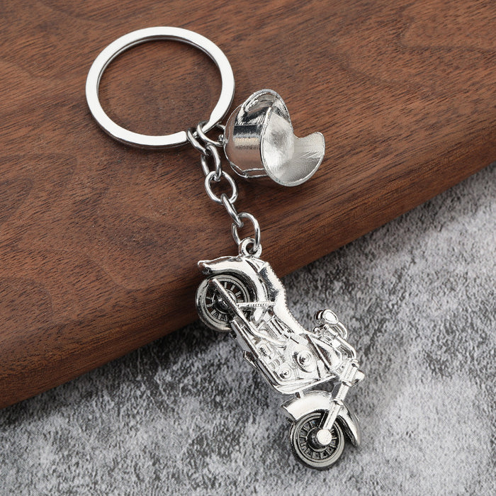 Car metal key chain creative small gift simulation motorcycle with helmet pendant