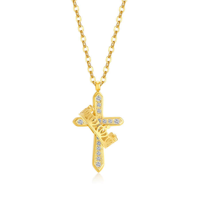 Light Luxury Handmade Inlaid Zircon Cross Stainless Steel Crown Necklace For Women
