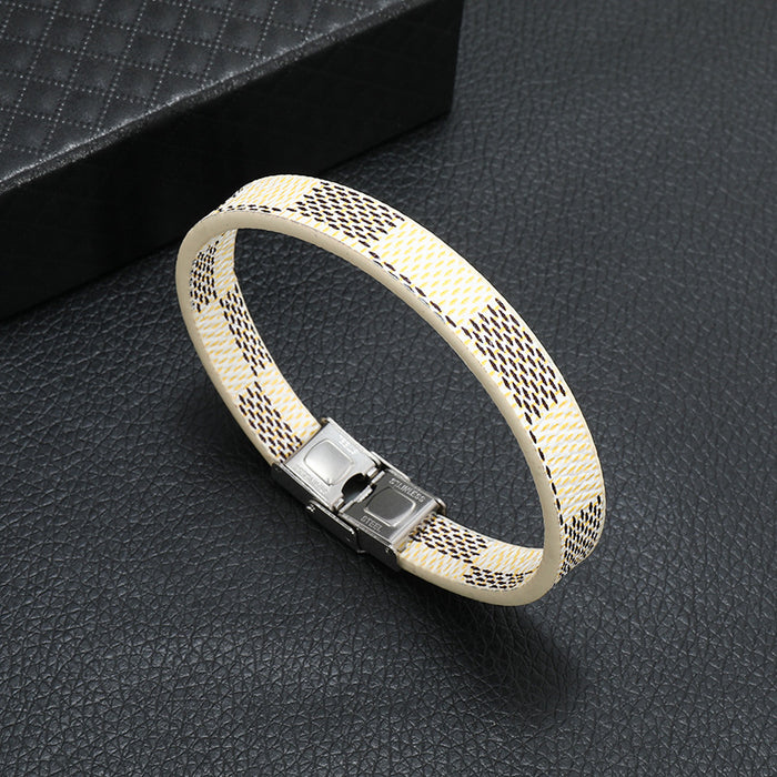 Simple Striped Stainless Steel Leather Bracelet