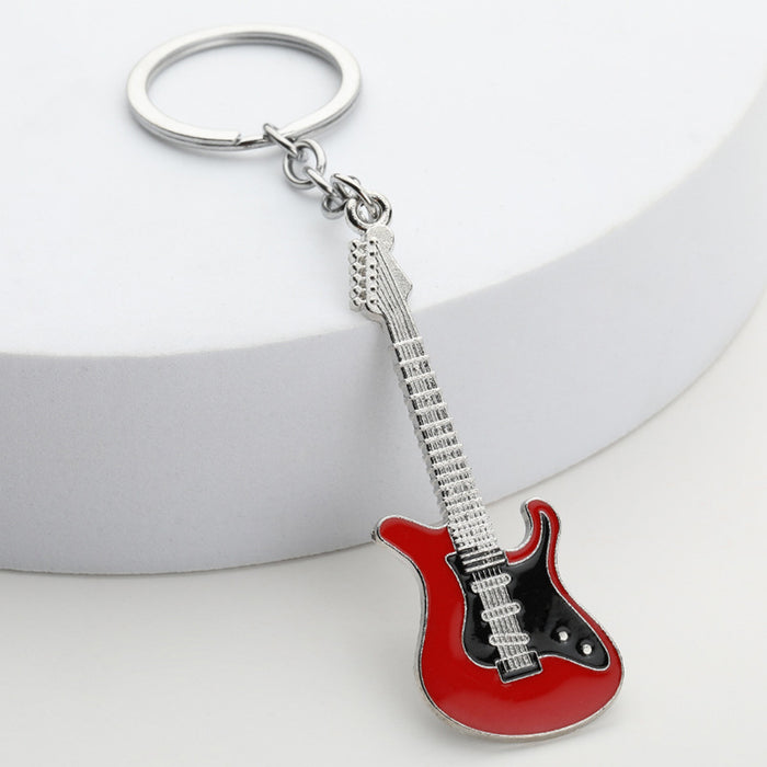 Creative Musical Instrument Pendant Metal Paint Electric Guitar Keychain Bag Pendant