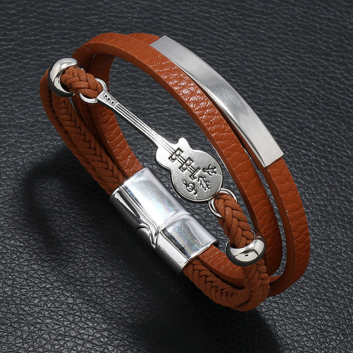 Leather Guitar Bracelet Punk Style Multi-Layer Woven Leather Cord