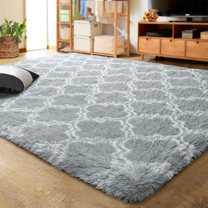 Modern Indoor Plush Fluffy Rugs Geometric Line Extra Soft Carpet For Bedroom Living Room