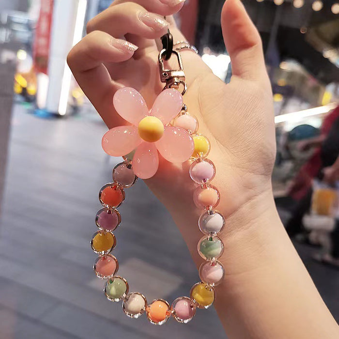 Macaron Color Hand-beaded Flower Phone/Key Chain Wrist Rope