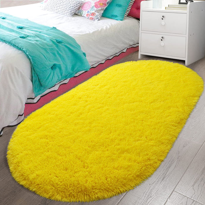 Fluffy Carpet Soft Bedroom Rug 63" x 31.5" Inch Elliptic Modern Shaggy Area Rugs For Bedroom Home Decor
