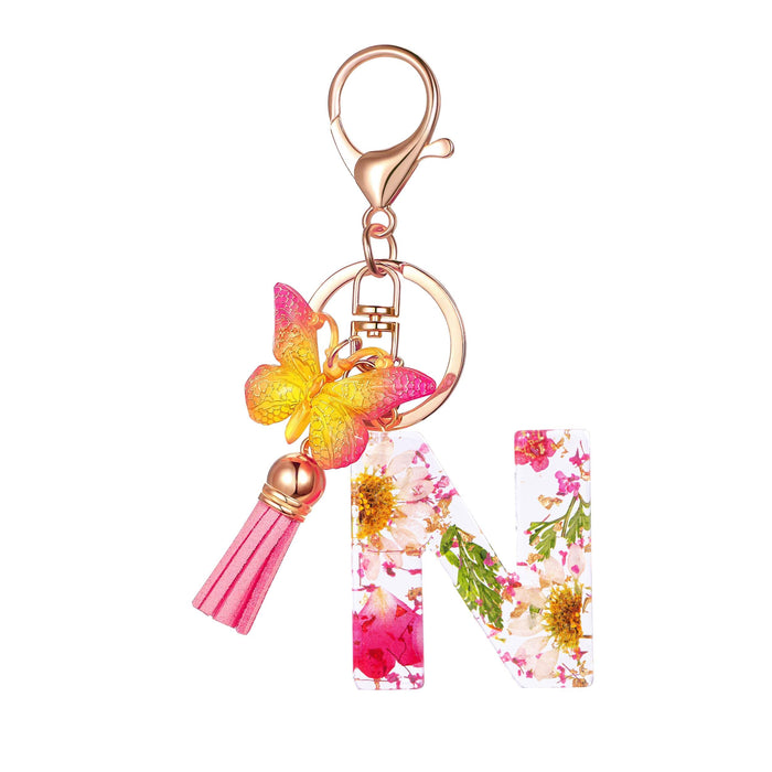 Cute Key Chains Letter Keychains With Tassel Butterfly Charm For Purse