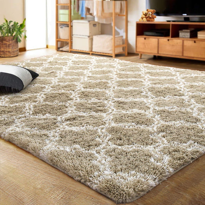 Modern Indoor Plush Fluffy Rugs Geometric Line Extra Soft Carpet For Bedroom Living Room