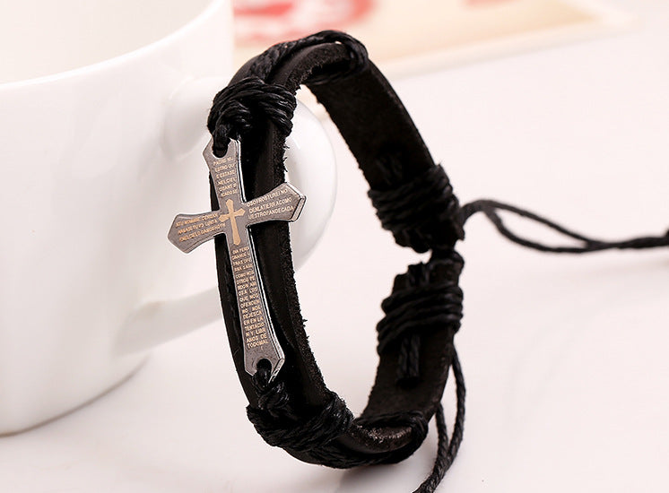 Vintage Leather Bracelets & Bangles Metal Cross Jesus Bracelet