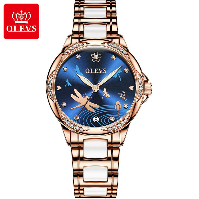 Automatic Mechanical Watch Ceramic Steel Band Waterproof Ladies Dragonfly Watch