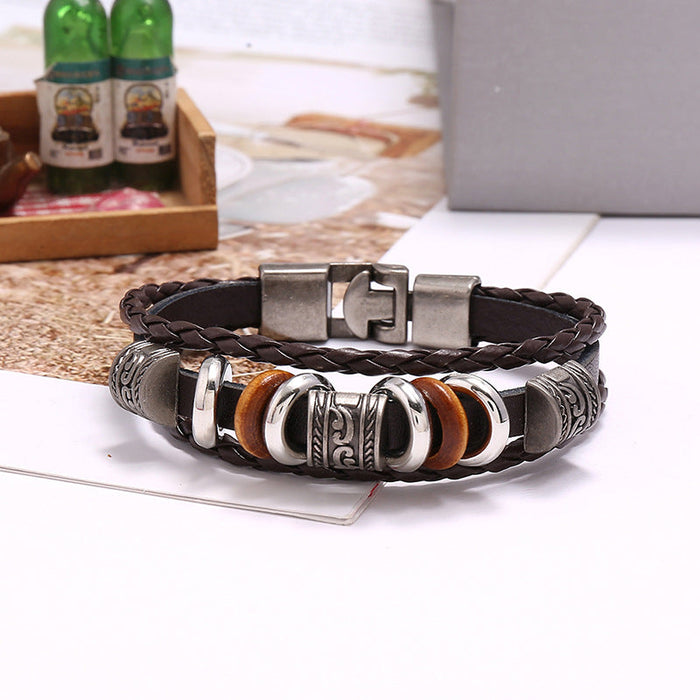 Simple Beaded Multi-layer Leather Bracelet