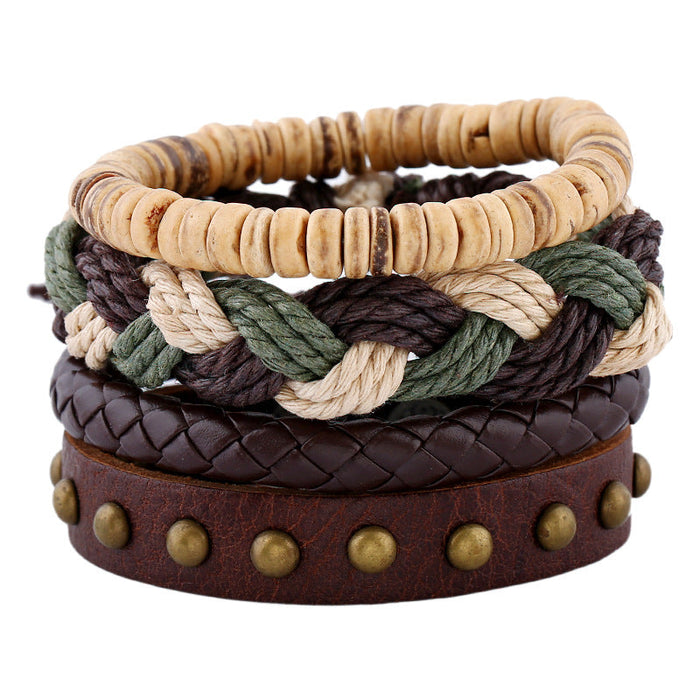 Simple Vintage Woven Combination Men's Leather Bracelet (One Set)