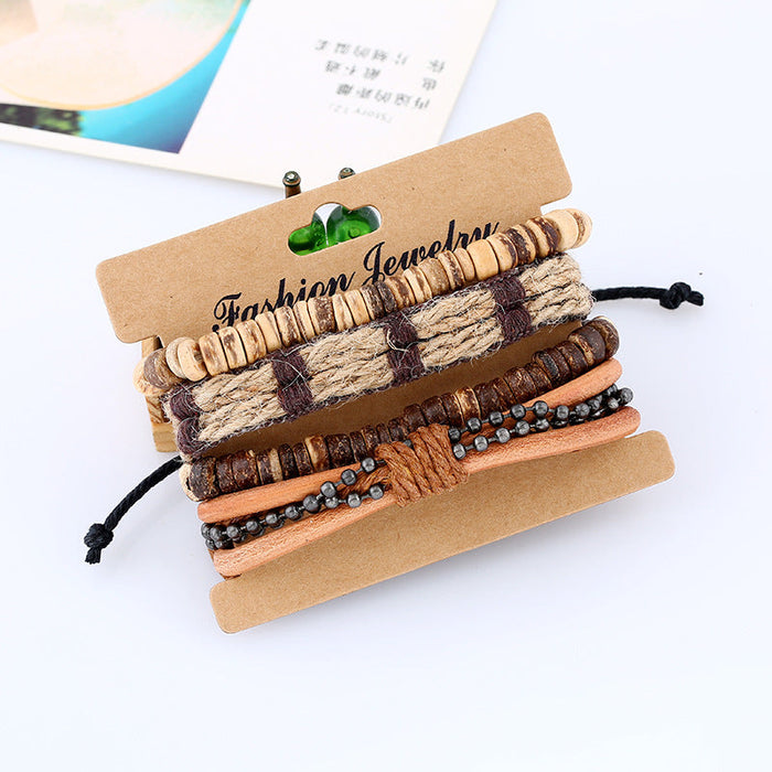 Simple Vintage Woven Coconut Shell Bracelet For Men (One Set)