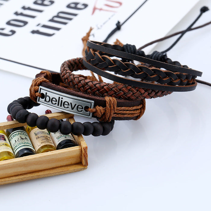 Vintage Woven Leather Bracelet By Brand Believe (One Set)