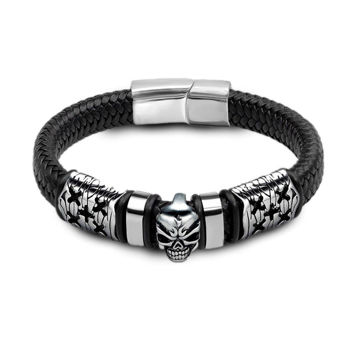 Leather Rope Bracelet Purr Head With Stainless Steel Magnetic Buckle Personality Bracelet