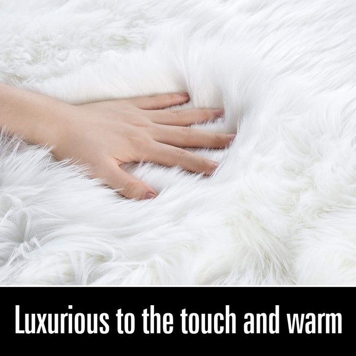LOCHAS Soft Fluffy White Faux Fur Rugs for Bedroom Bedside Rug 4x6 Feet, Washable, Furry Sheepskin Area Rug for Living Room Girls Room, Luxury Shag Carpet Home Decor