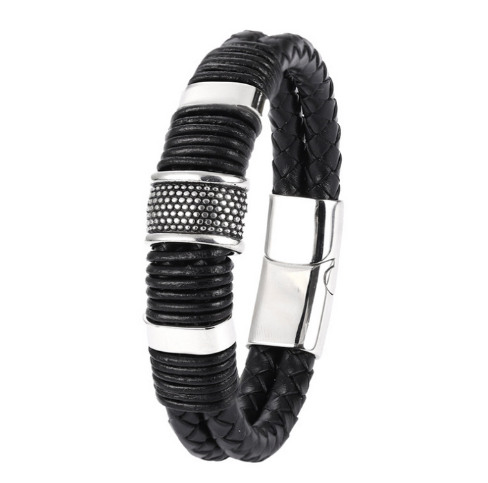 Ethnic Style Retro Stainless Steel Magnetic Buckle Leather Bracelet