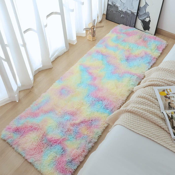 AROGAN Soft Rainbow Area Rugs for Girls Room 2x4 Feet, Fluffy Girls Bedroom Rugs, Princess Rug, Cute Colorful Carpet for Kids Teens Nursery Toddler (Hot Pink)
