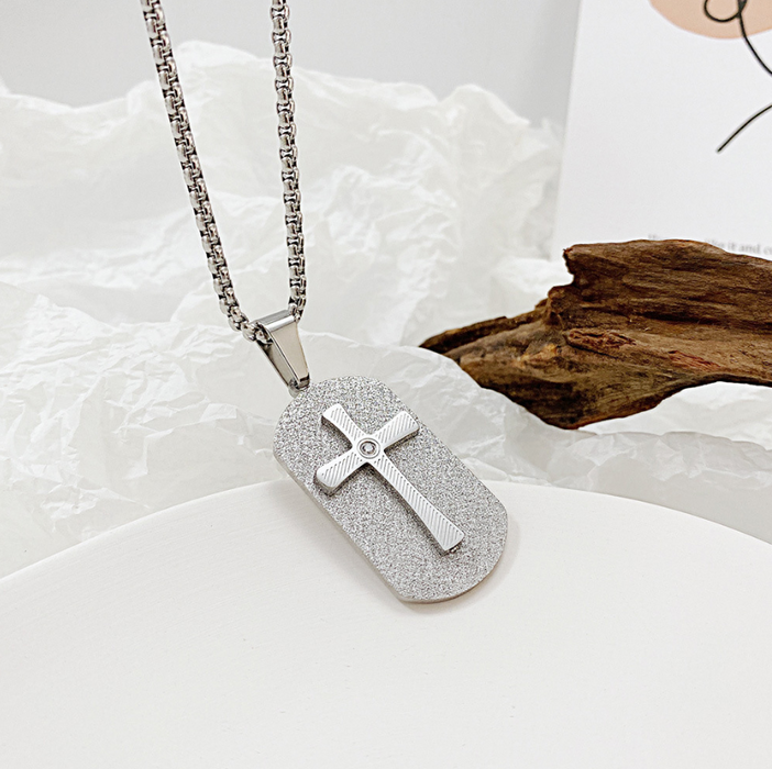 Titanium Steel Cross Tag Necklace
