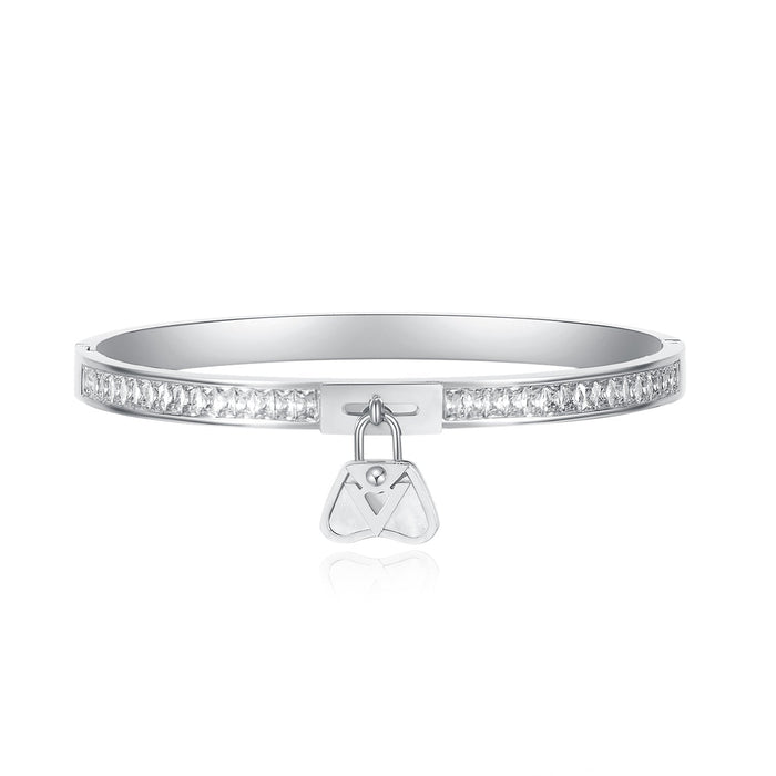 Stylish versatile diamond set simple stainless steel bracelet personality lock shell titanium steel bracelet