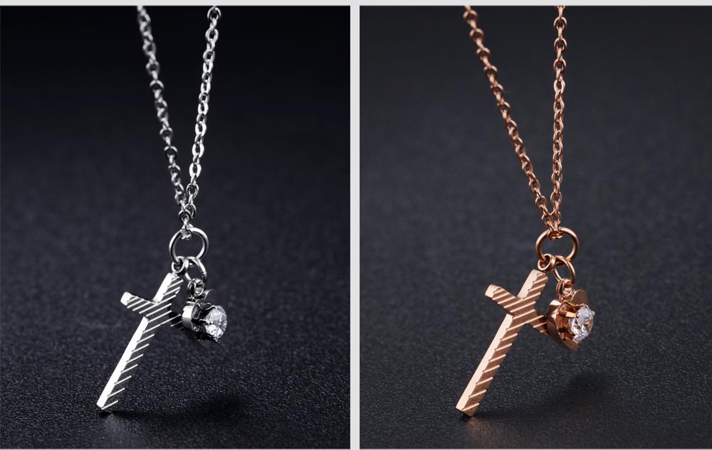 Fashion Love Cross Necklace Titanium Steel Plated Rose Gold Clavicle Necklace Women