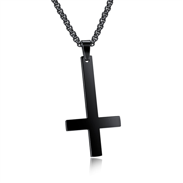 Stainless Steel Inverted Cross Pendant Necklace