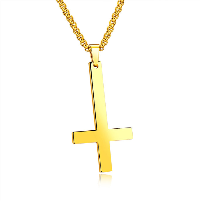Stainless Steel Inverted Cross Pendant Necklace