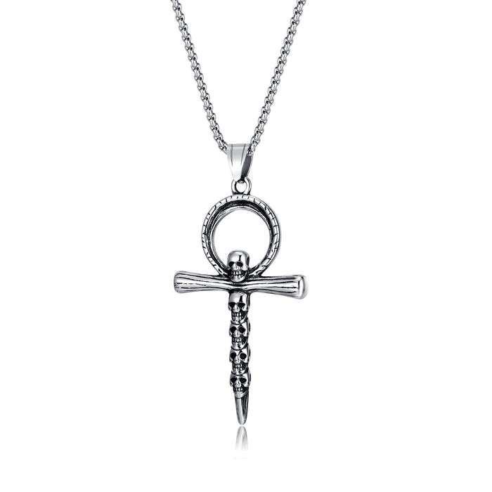 Personality Titanium Steel Cast Cross Pendant Hundred Matching Skull Necklace