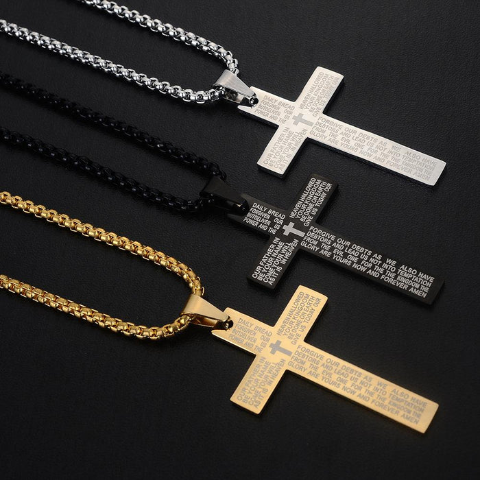 Cross Pendant Necklace, Stainless Steel Cross Pendant Necklace for Men Lord's Prayer Necklace