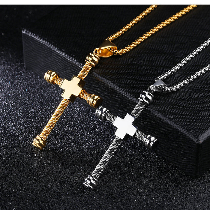 Unique Cross Necklace & Pendant For Men Stainless Steel Rope Design Gold Color 55 CM Box Link Chain Male Jewelry Gift