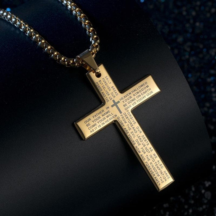 Cross Pendant Necklace, Stainless Steel Cross Pendant Necklace for Men Lord's Prayer Necklace