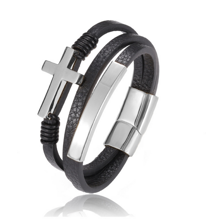 Cross Multi-layer Woven Leather Single-loop Bracelet