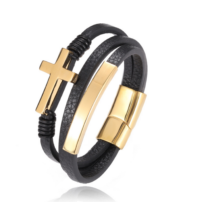 Cross Multi-layer Woven Leather Single-loop Bracelet