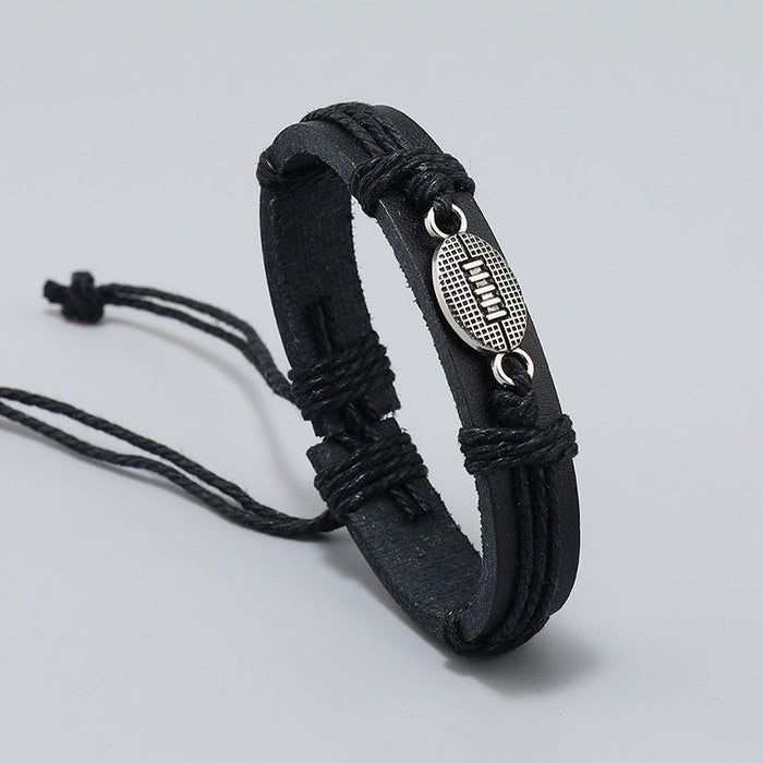 Hand-woven Black Leather Bracelet Rugby Bracelet