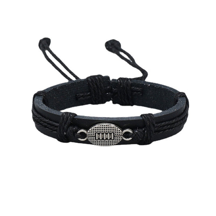 Hand-woven Black Leather Bracelet Rugby Bracelet
